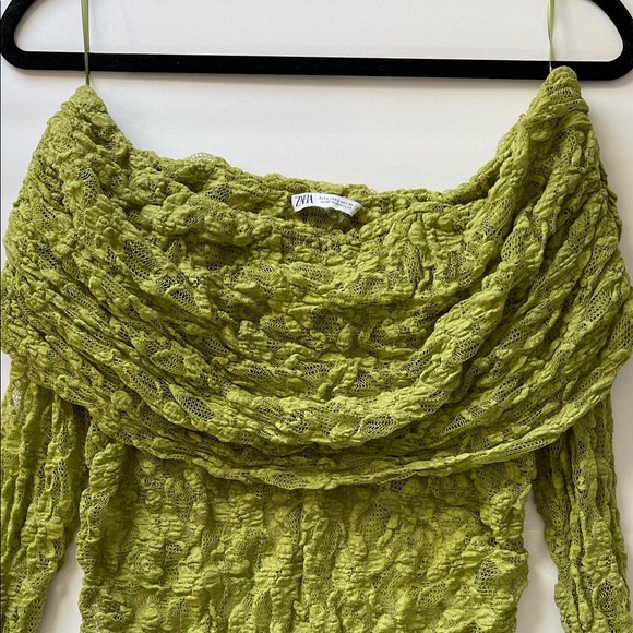 Zara Moss Colored Lace Off-Shoulder Top. Viral Trending! Like New. Size Large - Picture 4 of 12